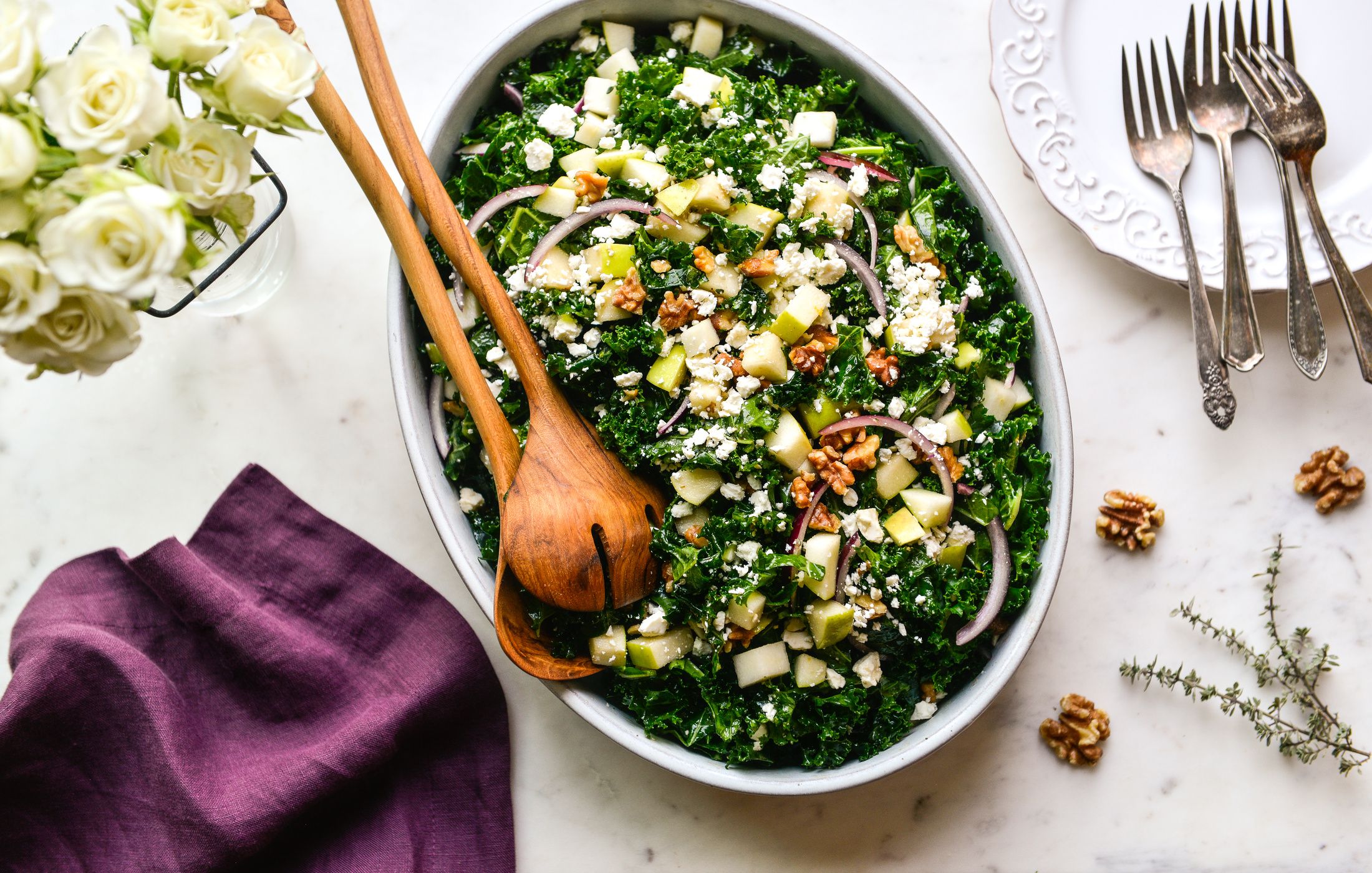 Kale, Apple, and Walnut Salad with CitrusBalsamic Dressing